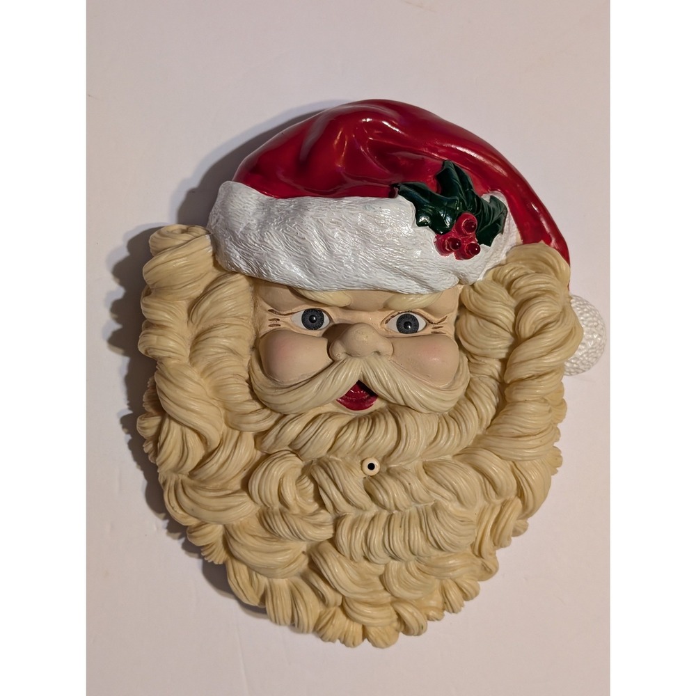 Vintage Motion Activated Singing Santa Wall Plaque Retro Christmas Decor Red 8"